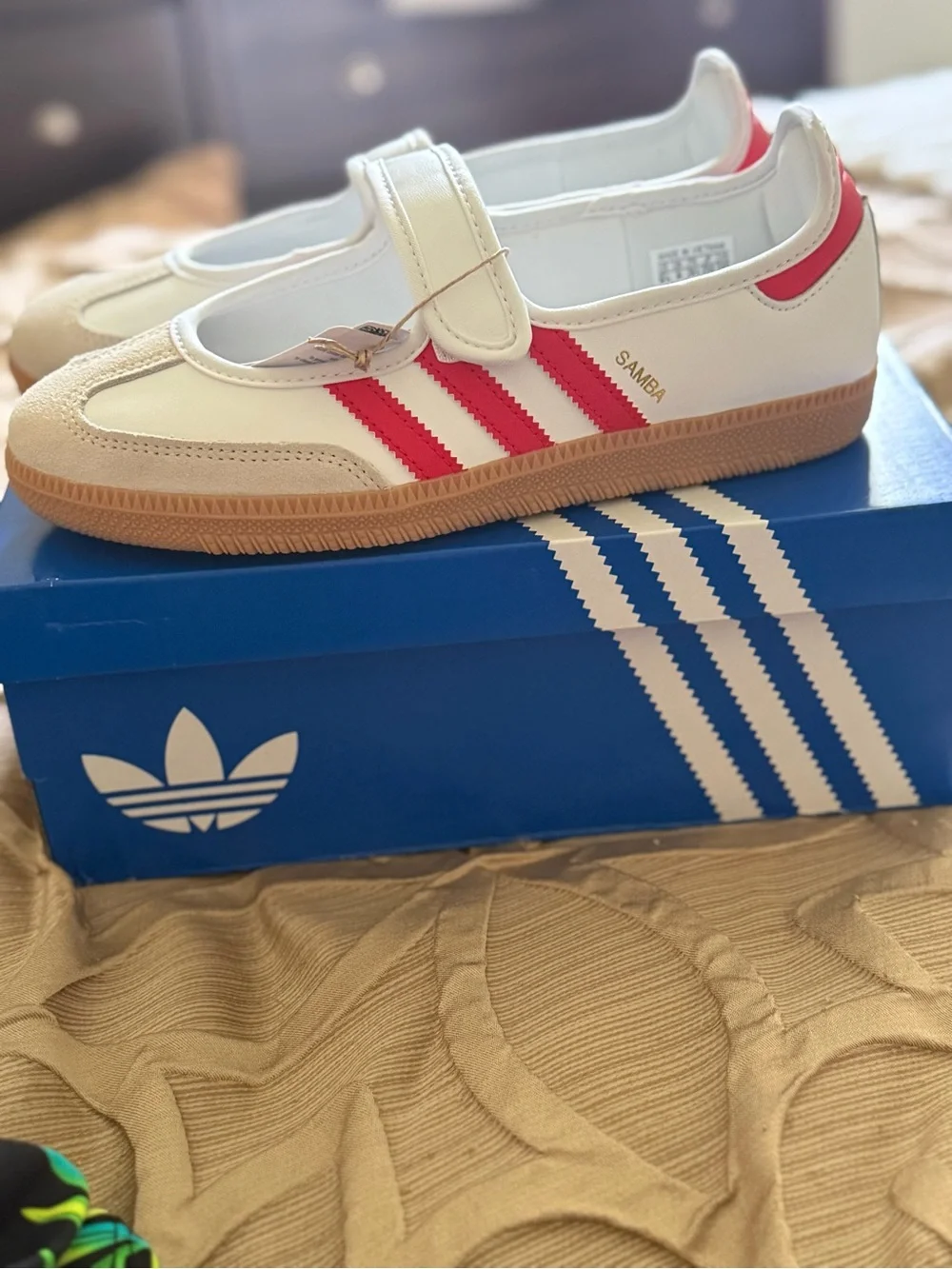 adidas White and Red Kids Mary Jane Sneaker